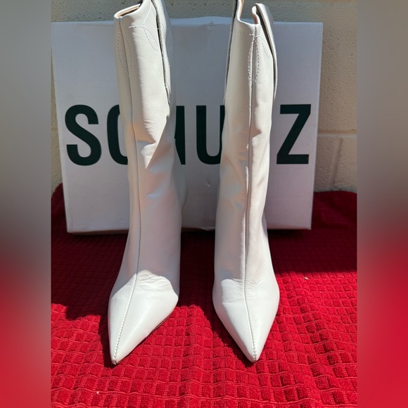 Schutz X Revolve Kuria White Leather Western Boots size 8.5B